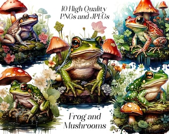 Watercolor Frog Clipart: Forest Animal Graphics (JPEG, PNG)
