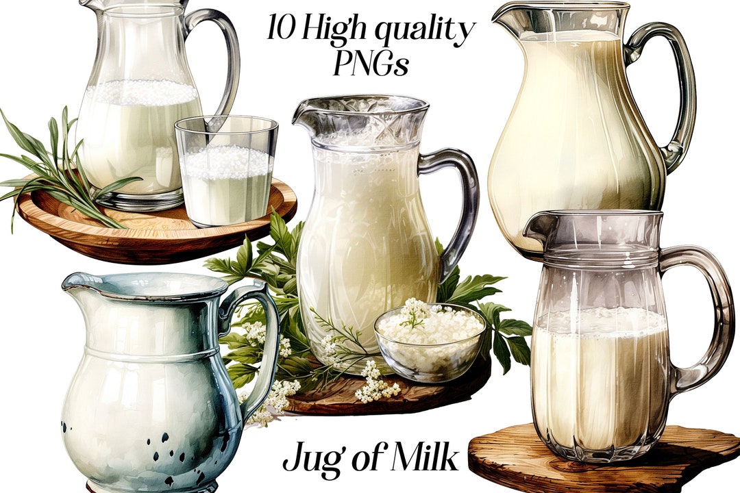 Watercolor Jug of Milk Clipart, 10 High Quality PNG Files, Food and ...