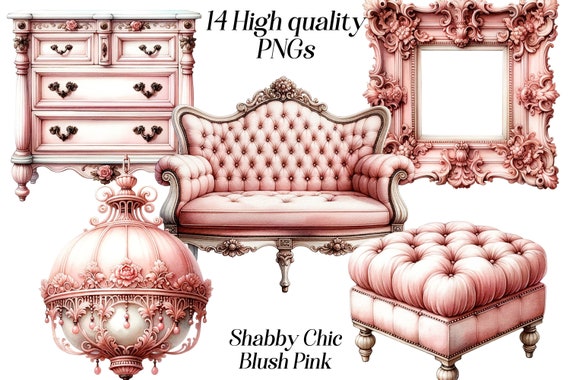 Shabby Chic Furniture Clipart: Pink Victorian PNG Graphics (Digital Download)