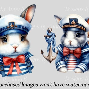 Watercolor Nautical Bunny Clipart: Sea Captain Rabbit PNG (12 Files) - Etsy