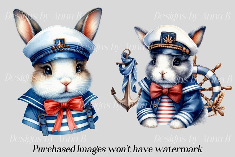 Watercolor Nautical Bunny Clipart: Sea Captain Rabbit PNG (12 Files) - Etsy