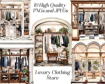 Watercolor Clothing Store Clipart: Luxury Fashion Graphics (JPEG, PNG)