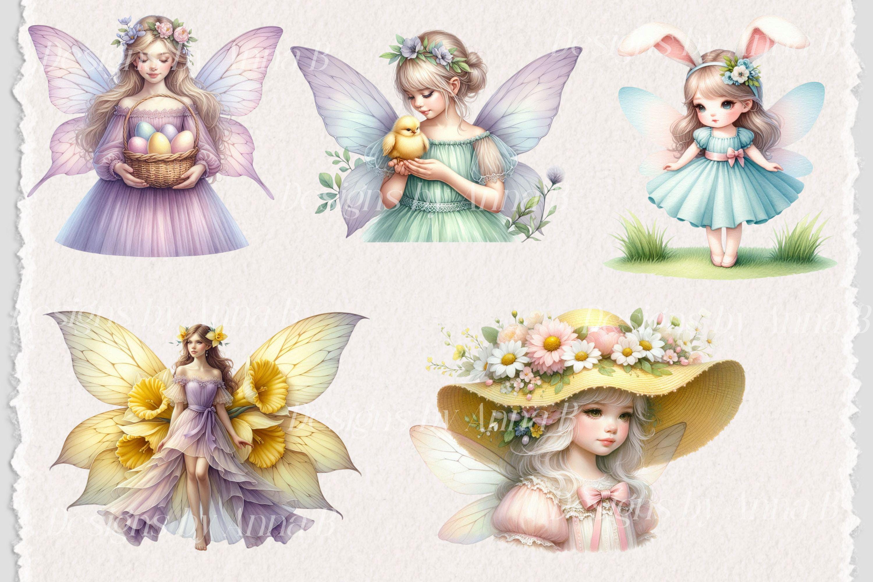 Watercolor Fairy Clipart: Pastel Fantasy PNG Images (digital Download ...