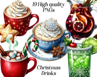 Watercolor Christmas Drinks Clipart: Festive PNG Graphics (Digital Download)