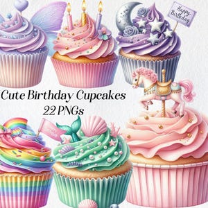 Geburtstag Cupcake Clipart, süße Kuchen png, Feier Kuchen, süßes Dessert, Pastell Cupcake, girly, druckbar, digitaler Download, kommerzielle Nutzung