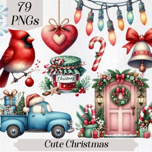 Słodkie świąteczne cliparty, okres świąteczny, zimowe święta, słodkie cliparty, akwarele xmas, ilustracje, dekoracje świąteczne, pobieranie cyfrowe