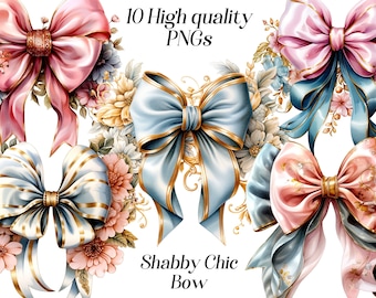 Clipart de lazo shabby chic en acuarela: 10 archivos PNG (descarga digital)