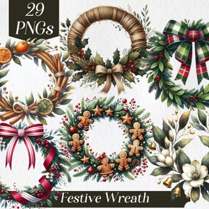Christmas Wreath Clipart: Watercolor Festive Wreath PNGs (Digital Download)