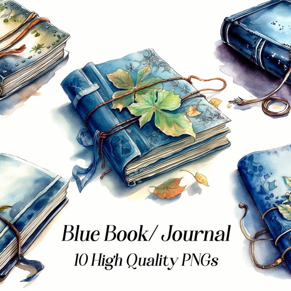 Watercolor blue book clipart, 10 High Quality PNGs, Diary clipart, Book png, reading clipart, book lover clipart