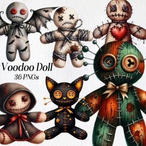 Clipart de poupée vaudou, clipart halloween, jolie poupée vaudou, sorcellerie, gothique, saison effrayante, poupée effrayante, horreur, illustration, sortilège