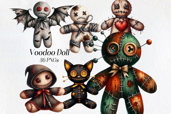 Watercolor Voodoo Doll Clipart: Gothic Halloween PNG (Digital Download)
