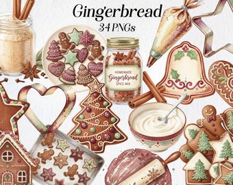 Gingerbread Clipart Set: 34 Festive Christmas Cookie PNGs (Digital Download)