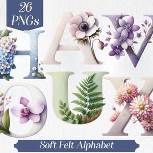Alfabeto prediseñado: letras pastel con flores PNG, fuente decorativa bonita, diseños para guarderías y niños, conjunto de imágenes prediseñadas para manualidades