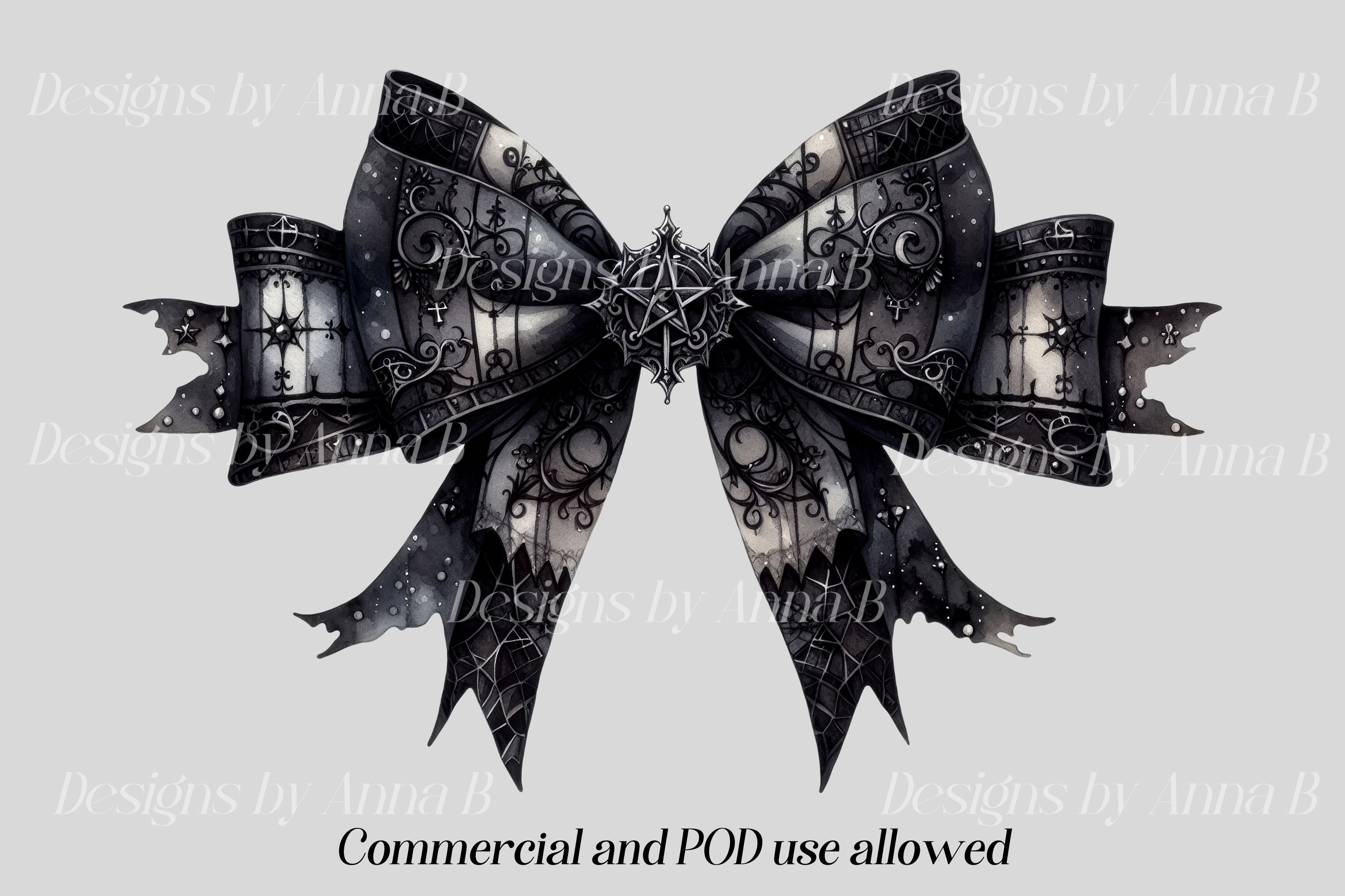 Watercolor Gothic Bow Clipart: Black Bow Illustration (14 PNG Files) - Etsy