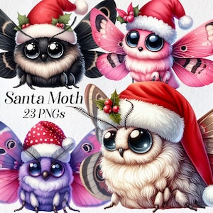 Weihnachten Motte Clipart, Aquarell Weihnachtsmann Motte Clip Art, png, festliche niedliche Motte Grafik, Insekten, Winterferien, digitaler Download