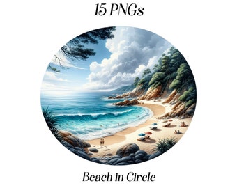Clipart aquarelle cercle de plage : images PNG tropicales (téléchargement numérique)