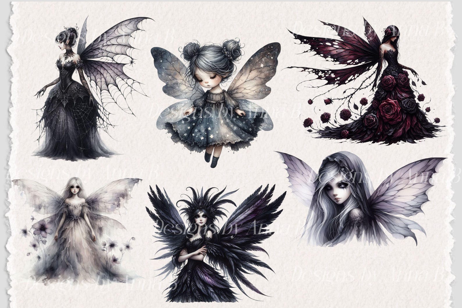 Gothic Fairy Clipart: Watercolor Dark Fantasy PNG Illustrations ...