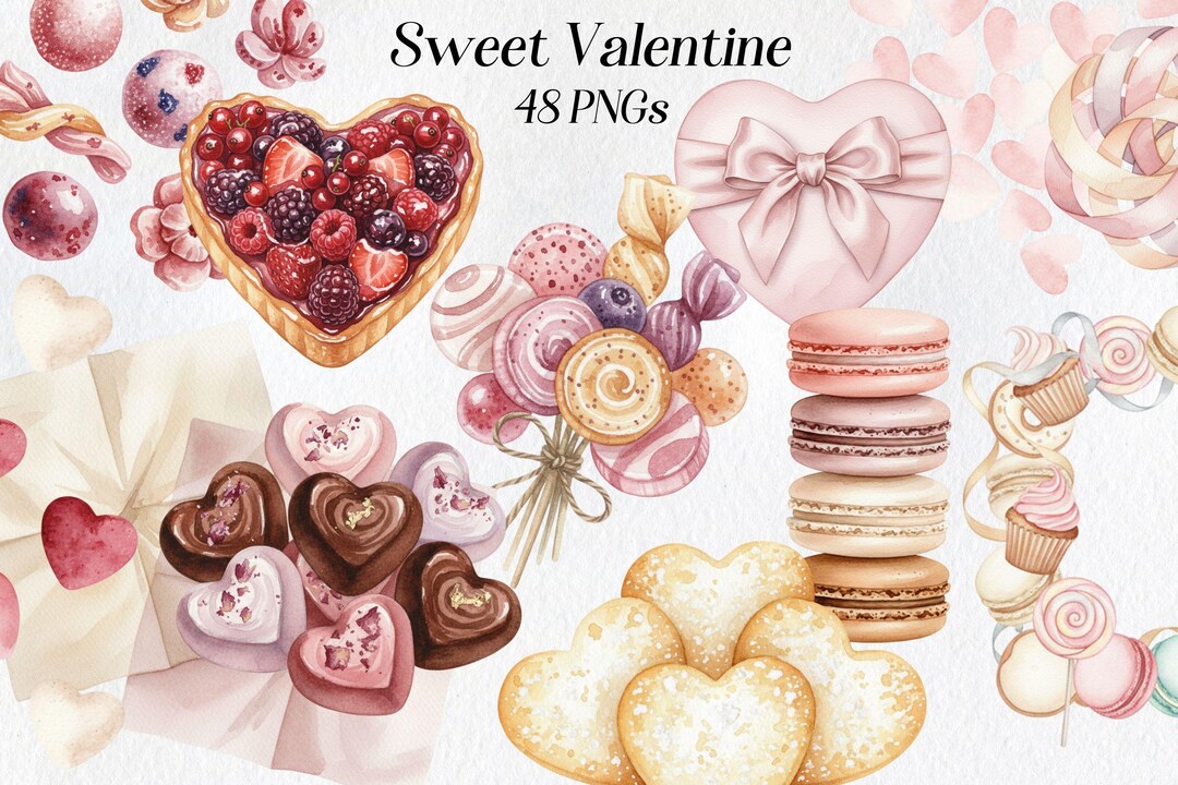 Sweet Valentine Clipart, Romantic Dessert Candy Heart Pngs - Etsy