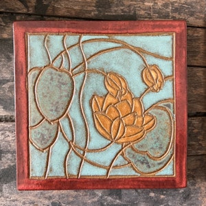 Lilypad Tile - Art Nouveau Wall Art - Ceramic Tile - Wall Hanging