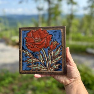 Poppy Tile - Wall Hanging - Ceramic Tile - Boho Decor
