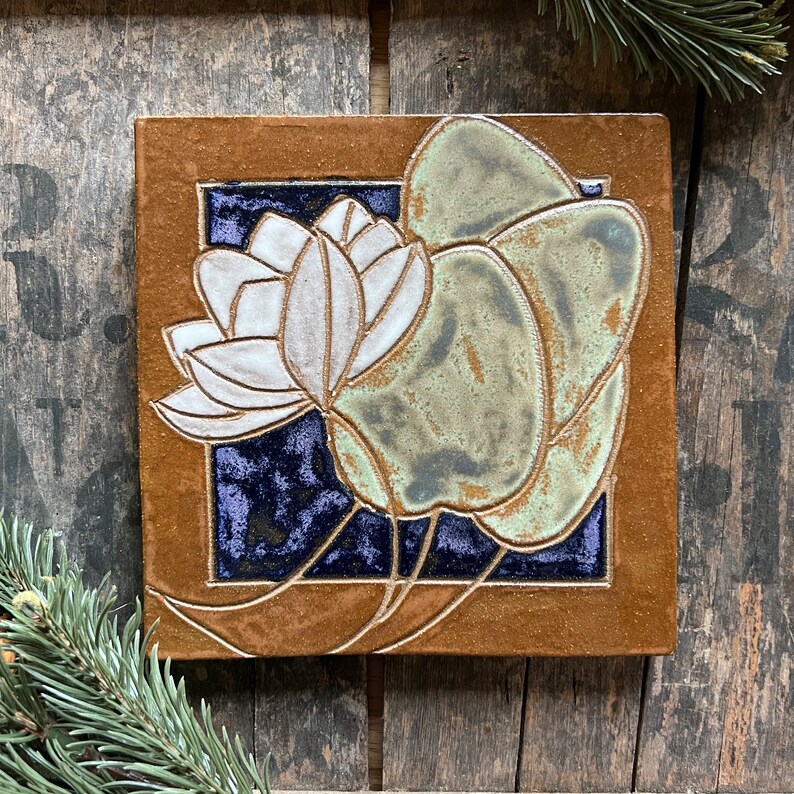 Lilypad Tile Art Nouveau Wall Art Ceramic Tile Wall Hanging Etsy