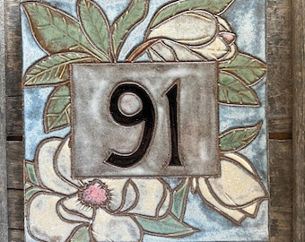 Made to Order - Magnolia Address Tile - Custom House Number Sign - Housewarming Gift - Address Plaque