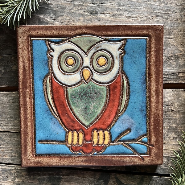 Owl Tile - Ceramic Tile - Woodland Decor - Nursery Decor - Birdwatcher - Gardening - Housewarming Gift - Boho Wall Decor