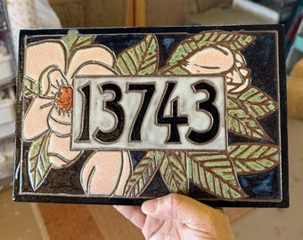Made To Order Address Sign House Sign - Custom Magnolia House Number Tile - One of a Kind Address Plaque - House Warming Gift Name Sign