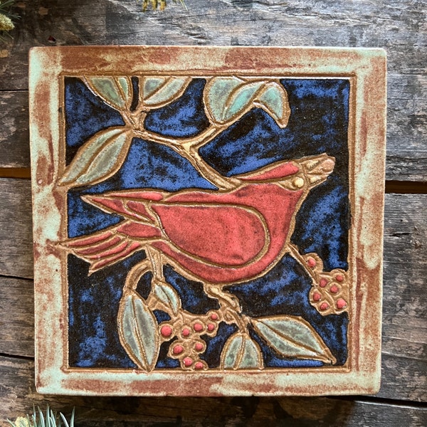 Cardinal Tile - Ceramic Tile - NC pottery - Wall Hanging