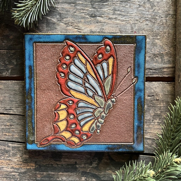 Butterfly Tile - Garden Art - Ceramic Tile - Housewarming Gift - Gardening - Mother’s Day - Teacher Gift - Housewarming - Wedding Gift