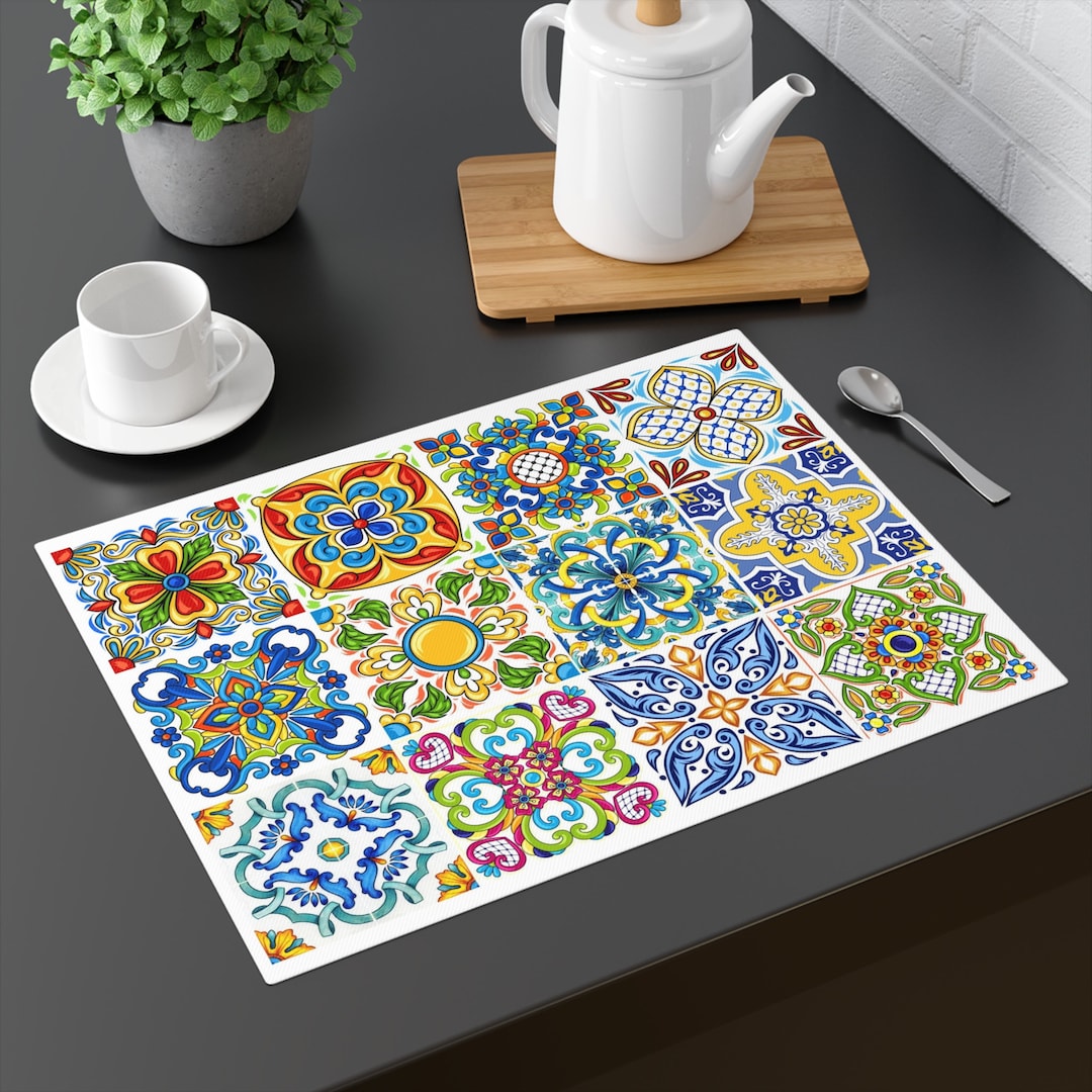 Placemat Sicilian Tiles Italian Kitchen Decor Mediterranean Etsy