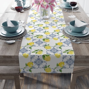 Lemon Table Runner: Blue Tile Mediterranean Kitchen Decor