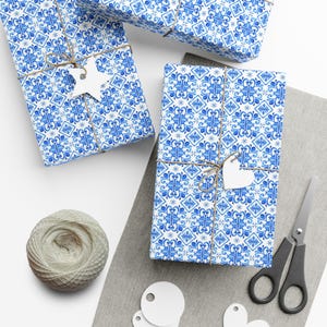 Blue & White Mediterranean Tile Wrapping Paper: Luxury Gift Wrap