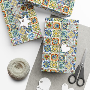 Sicilian Tile Wrapping Paper: Mediterranean Gift Wrap Roll