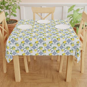 Mediterranean Amalfi Blue and White Tiles and Lemons Tablecloth - Sicilian Dining Table Decor, Italian Table Setting, Italian Kitchen