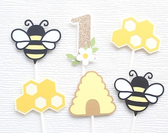 Bee Cupcake Toppers, Happy Bee Day Decoration
