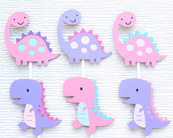 Dinosaur Cupcake Toppers in Pink and Purple , Dinosaur Party
