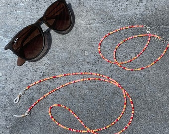 Handgefertigte Brillenkette | Rote Brillen-Sonnenbrillenkette | Individuelles rotes Brillenband | Perlen-Boho-Brillenkette | Brillen-Rocailles-Perlenkette
