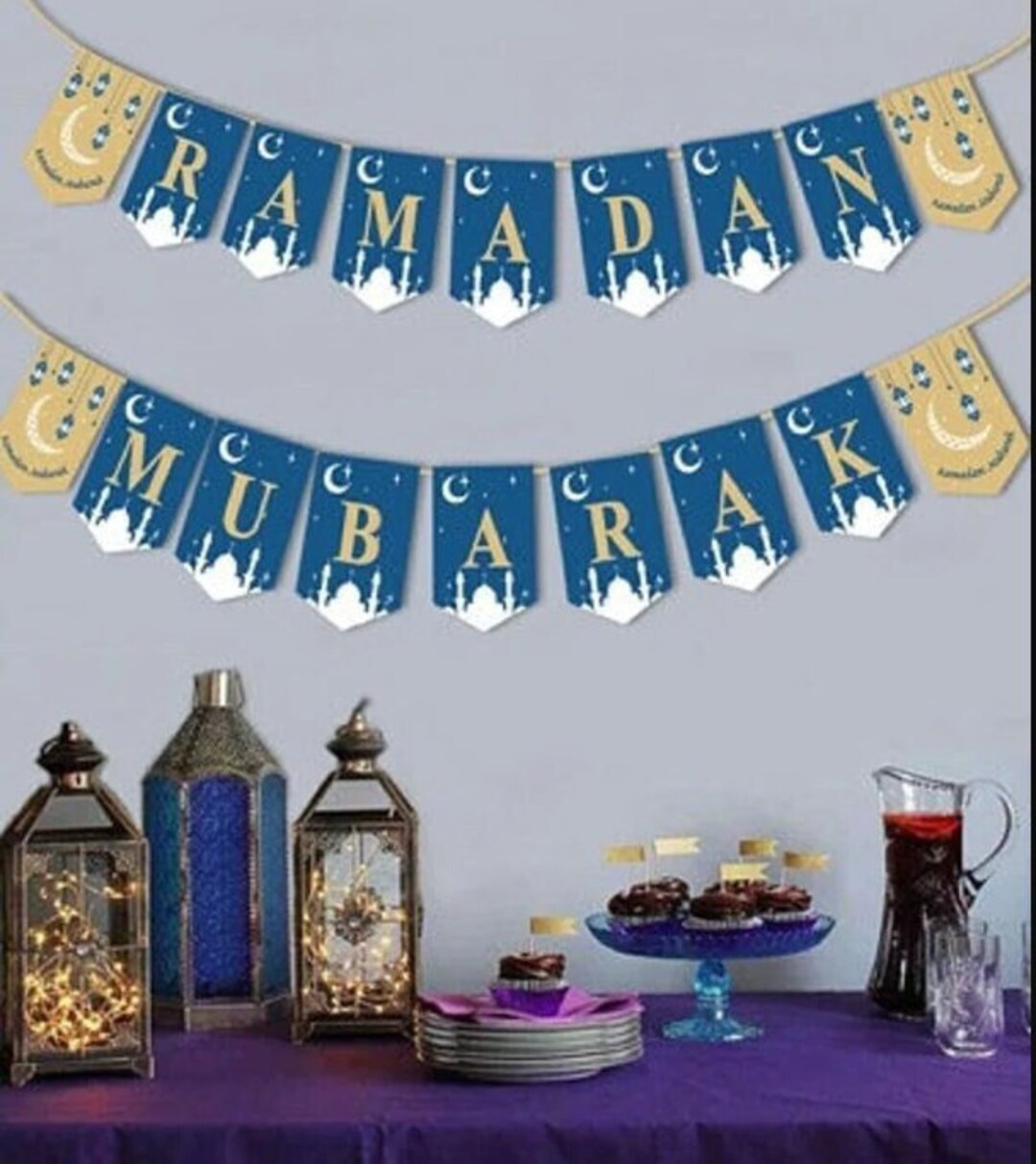 AhfuLife Ramadan decoraties voor thuis, Ramadan Kareem Banner Bunting met 14 stuks ballonnen voor thuis Ramadan Eid Mubarak decoratie (Ramadan Kareem