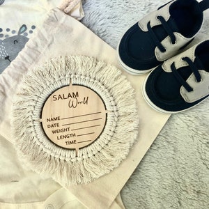 Salam World Baby Sign | Birth Announcement Sign | Baby Shower Gift| Muslim Newborn Photos | Hospital Plaque