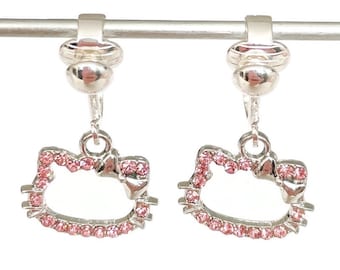 Clip Oorbellen Kinderen - Oorclips - Kitty - Poesje - Glitters - Roze - Hangoorbellen - MNQ bijoux