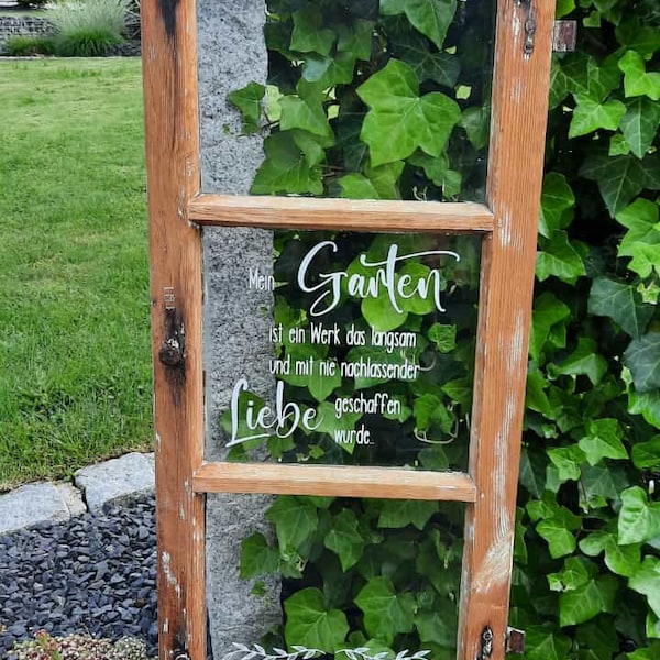 Aufkleber "Mein Garten" Deko-Fenster| Fensterspruch | altes Fenster | Gartendeko