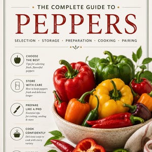 Pepper Guide Printable, Bell and Hot Pepper Chart, Kitchen Reference Digital Download