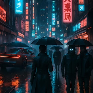Cyberpunk Tokyo Street – Pobieranie cyfrowe | 4K Futurystyczny pejzaż miejski Sztuka ścienna