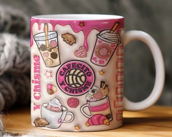 Envoltura de taza inflada 3D Cafecito y Chisme, Sublimación de taza 3D Pan Dulce, Regalos mexicanos, Taza de café hinchada, Conchas Mexicanas, Descarga digital
