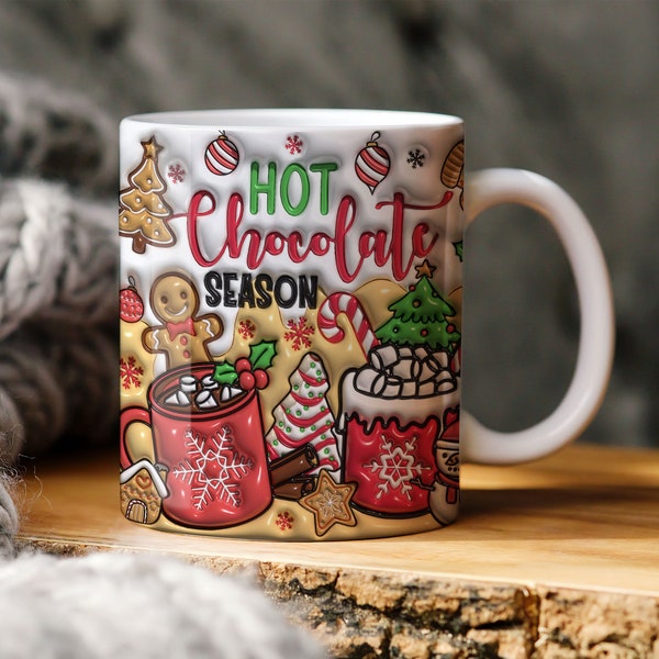 3D Hot Chocolate Season Inflated Mug Wrap, Candy Cane Puff, Sweet But Twisted, Christmas Gift, Xmas Tumbler, Hot Cocoa, Gingerbread Puff