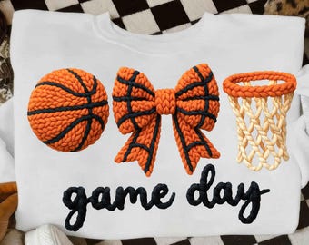 Game Day Basketball Faux Yarn Png, Coquette Basketball Png, Crochet Basketball Png, Game Day Shirt Design, Basketball Season Png