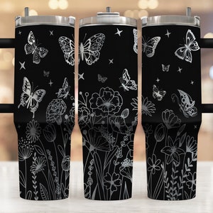Butterflies and Blooms Laser Engraved Full Wrap Design for 40oz Tumbler, Digital Download, Seamless Design, SVG Laser Rotary, Laser Tumbler