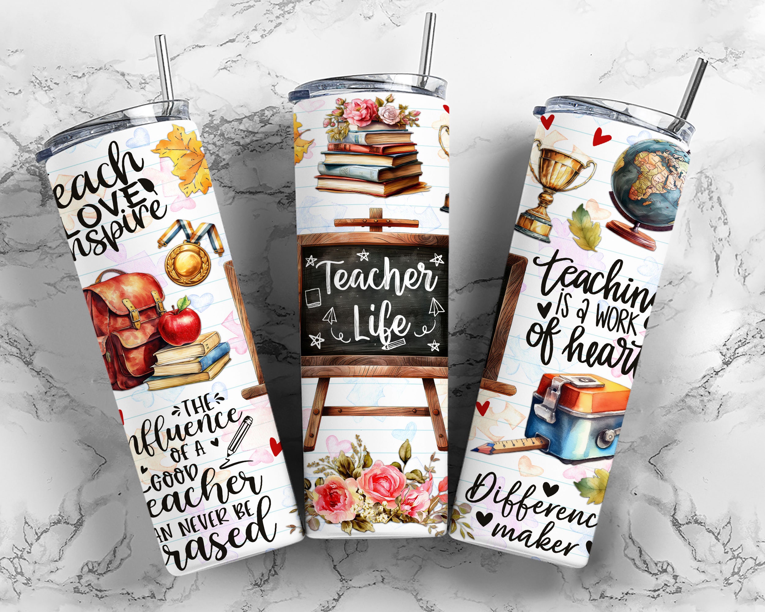 Teacher Tumbler Wrap PNG, 20 Oz Skinny Tumbler Sublimation Design ...