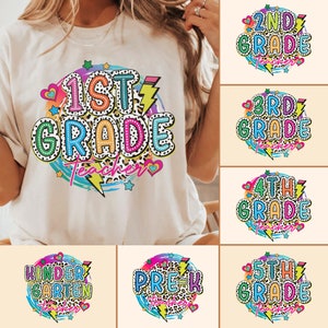 Retro Back to School Png Bundle, Pencil Rainbow Png, Retro Teacher png, Bright Dalmatian Dots, Dream Team, Pre-K 1st/2nd/3rd Grade